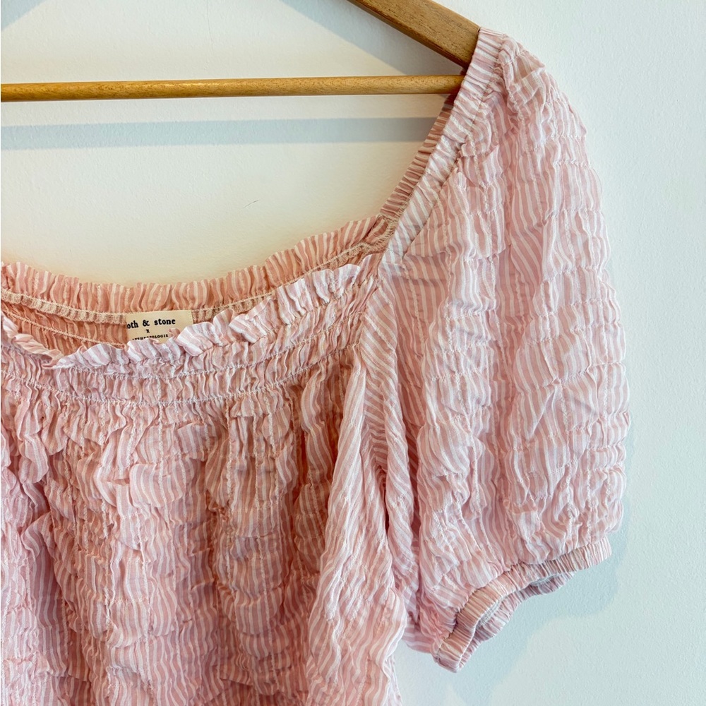 Anthropologie Cloth & Stone Blush Striped Blouse - Picture 3 of 4